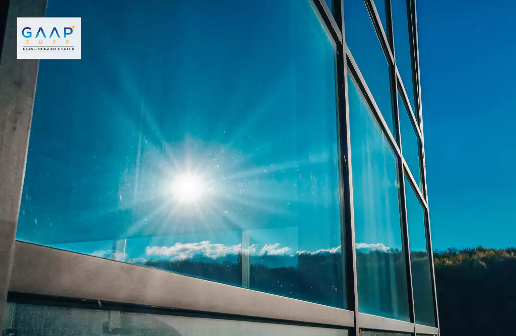 The Sun Reflected on the Glass Exterior Wall at Sunset
