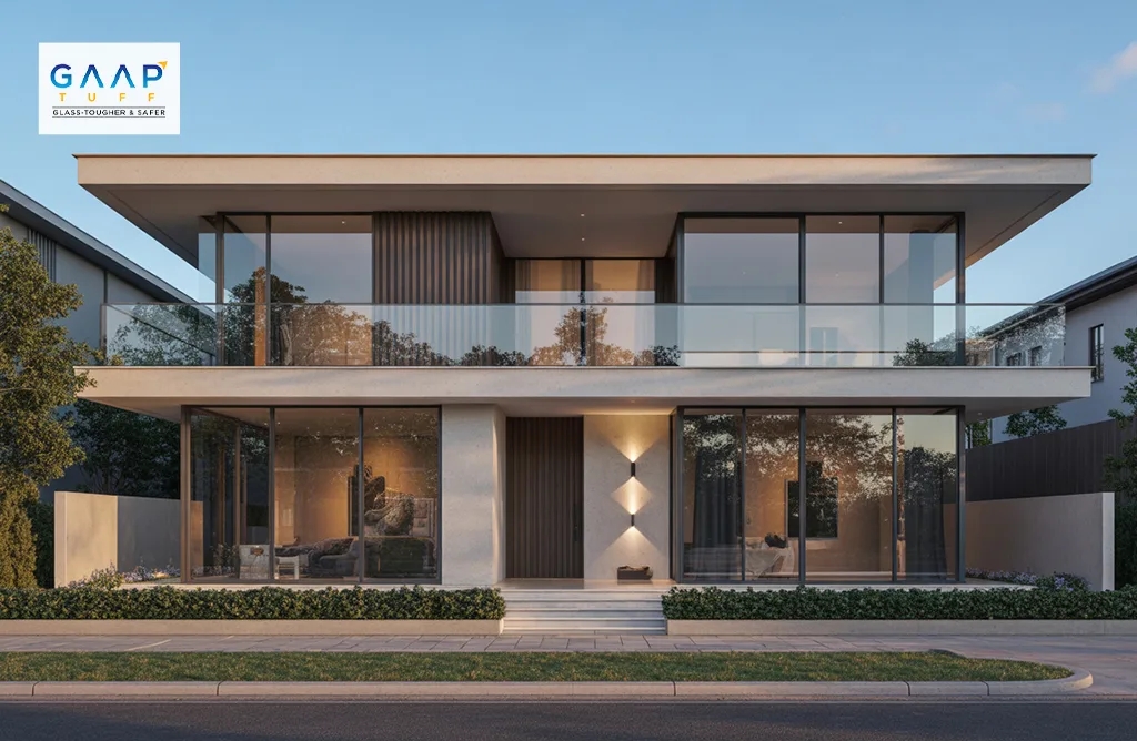 Luxury Villa with Glass Windows and a Balcony