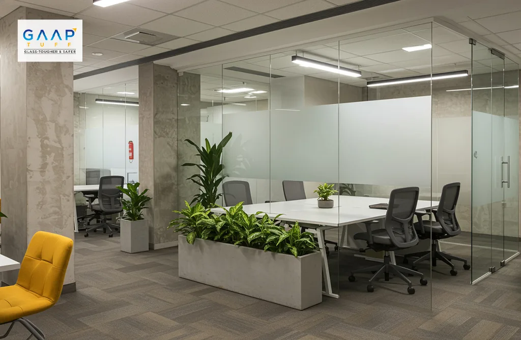 Modern Office Interior with GAAP TUFF Double-glazed Glass Partitions in Vizag