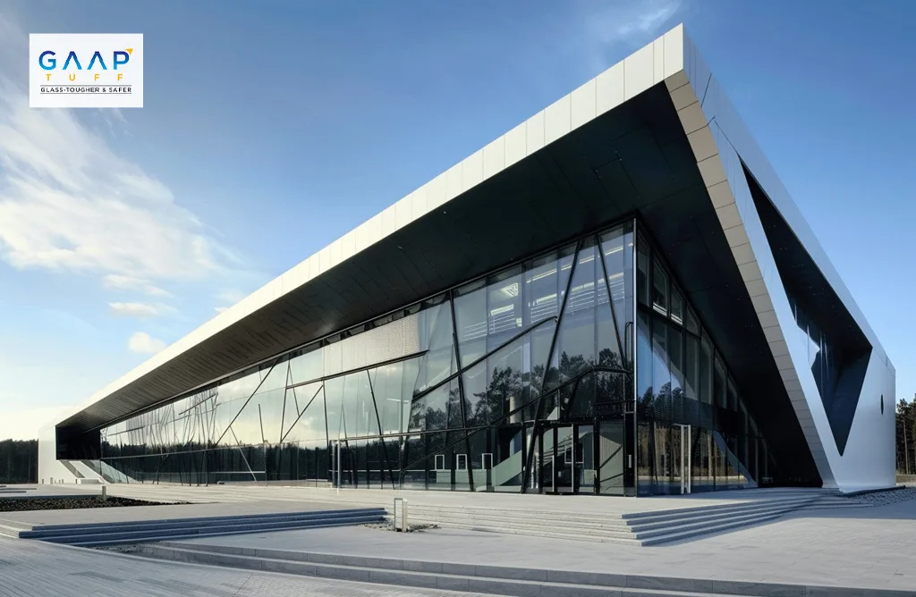 Contemporary Building With Toughened Glass Panels Showcasing Strength And Design
