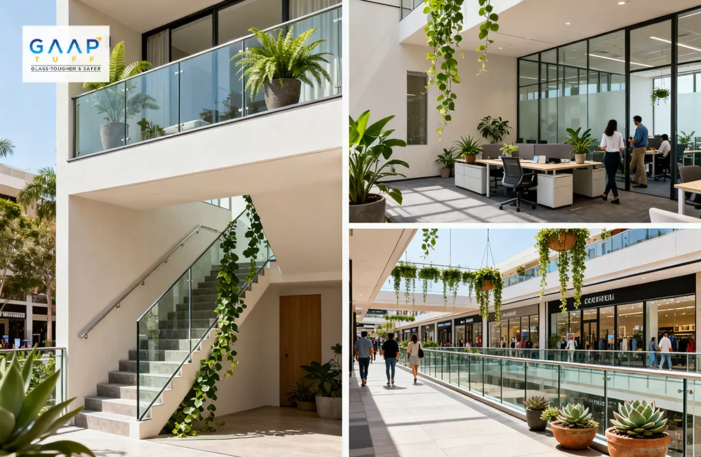 Balcony With Frameless Glass Railing in Modern Home Interior