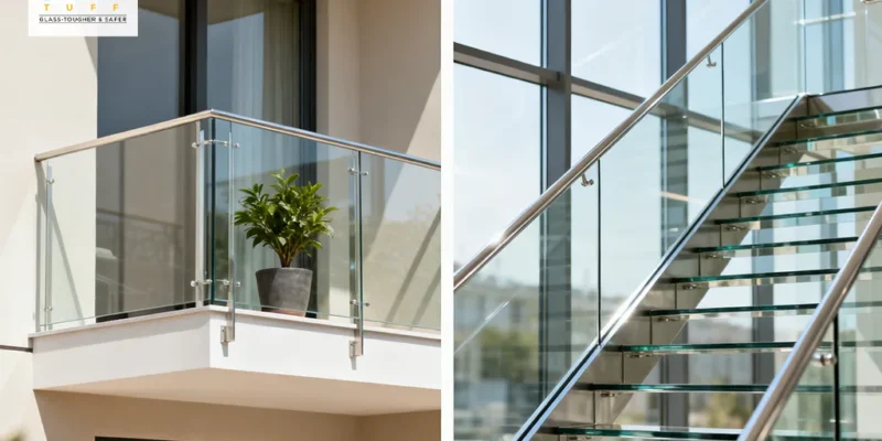Modern Glass Balcony Railing With Stainless Steel Supports in Residential Building