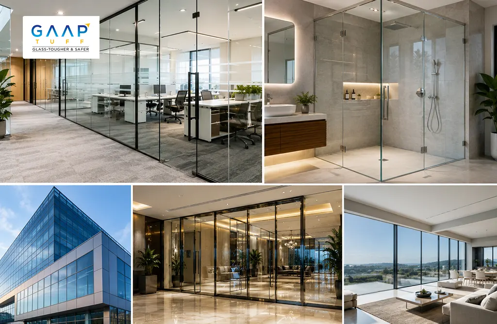 Modern Home Interior with Large Sliding Glass Doors and Premium Processed Glass Partitions Opening to a Balcony View