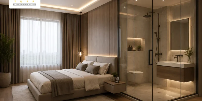 Modern Residential Interior with Large Glass Sliding Doors and Premium Processed Glass Used in Contemporary Construction Design