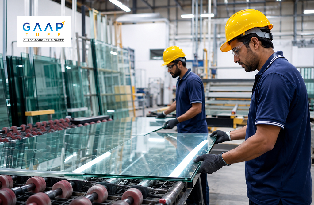 GAAP TUFF Laminated Glass processing at manufacturing facility