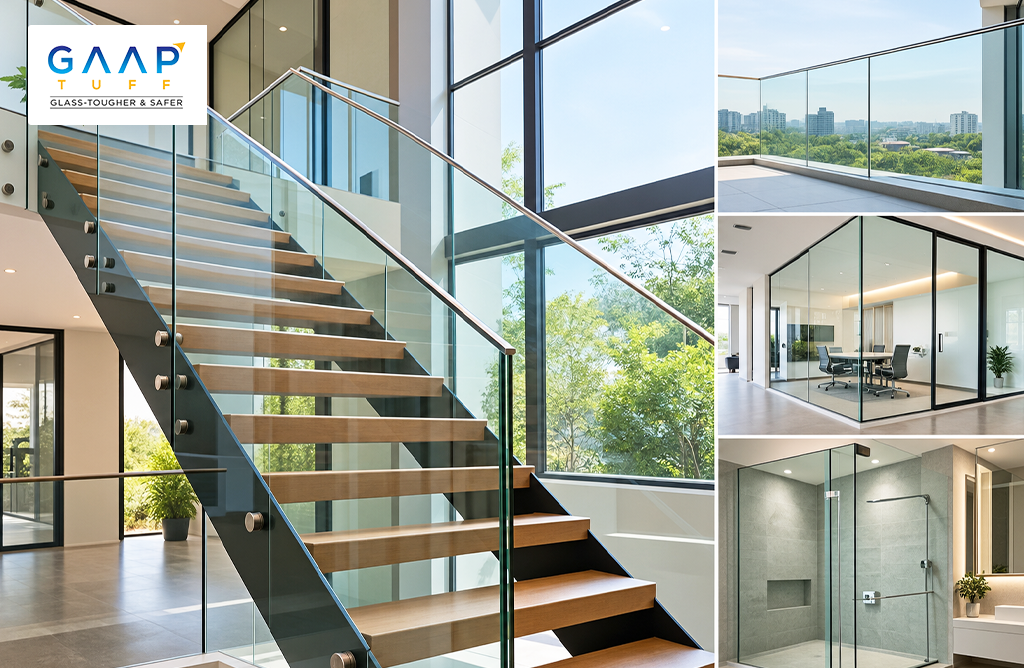 Glass railings, office partitions and shower enclosures by GaapTuff.
